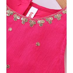 Babyhug Sleeveless Chanderi Embroidered Top & Tiered Lehenga with Lace Border Dupatta - Fuschia