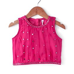 Babyhug Sleeveless Net Mirror Emroidered Lehenga Choli Set with Dupatta  -Fuschia