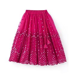 Babyhug Sleeveless Net Mirror Emroidered Lehenga Choli Set with Dupatta  -Fuschia