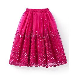 Babyhug Sleeveless Net Mirror Emroidered Lehenga Choli Set with Dupatta  -Fuschia