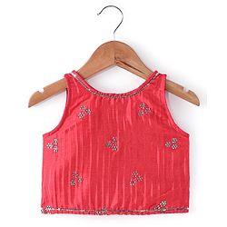 Babyhug Sleeveless Ombray Embroidered Pleated Lehenga Choli and Dupatta Set -Red & Mustard