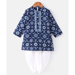 Babyhug Cotton Woven Full Sleeves Kurta and Dhoti Set Floral Print - Indigo