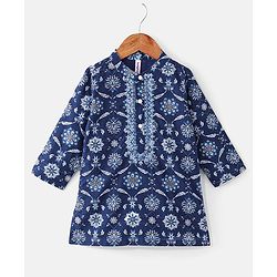 Babyhug Cotton Woven Full Sleeves Kurta and Dhoti Set Floral Print - Indigo