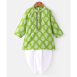 Babyhug Cotton Woven Full Sleeves Printed Kurta and Dhoti Set - Green