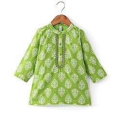 Babyhug Cotton Woven Full Sleeves Printed Kurta and Dhoti Set - Green