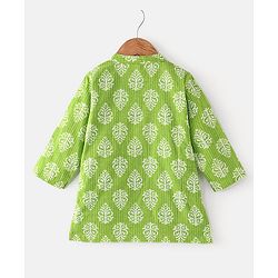 Babyhug Cotton Woven Full Sleeves Printed Kurta and Dhoti Set - Green