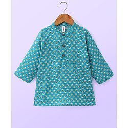 Babyhug Cotton Woven Full Sleeves All Over Printed  Kurta Pajama Set - Blue