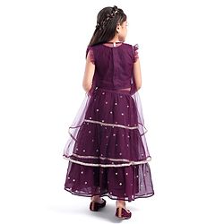 Babyhug Sleeveless  Sequin Embroidered Choli with Lehenga and Jacket with Frill Design- Violet