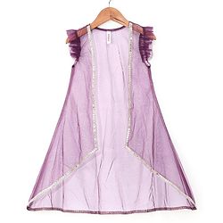 Babyhug Sleeveless  Sequin Embroidered Choli with Lehenga and Jacket with Frill Design- Violet