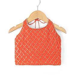 Babyhug Sleeveless Halter Neck Embroidered Choli Lehenga and Dupatta Set - Rust