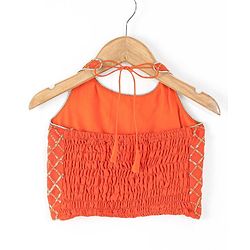 Babyhug Sleeveless Halter Neck Embroidered Choli Lehenga and Dupatta Set - Rust
