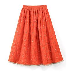 Babyhug Sleeveless Halter Neck Embroidered Choli Lehenga and Dupatta Set - Rust