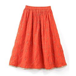 Babyhug Sleeveless Halter Neck Embroidered Choli Lehenga and Dupatta Set - Rust