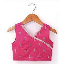 Babyhug Sleeveless Front Overlap Embroidered Choli With Lehenga And Dupatta Set-Fuschia