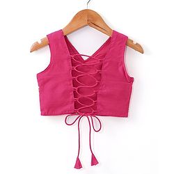 Babyhug Sleeveless Front Overlap Embroidered Choli With Lehenga And Dupatta Set-Fuschia