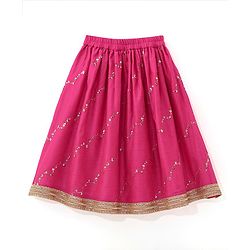 Babyhug Sleeveless Front Overlap Embroidered Choli With Lehenga And Dupatta Set-Fuschia