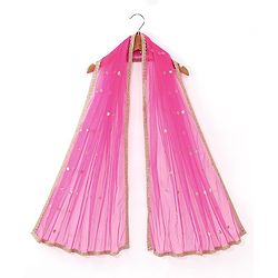 Babyhug Sleeveless Front Overlap Embroidered Choli With Lehenga And Dupatta Set-Fuschia