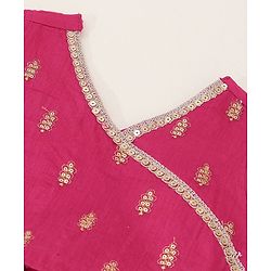 Babyhug Sleeveless Front Overlap Embroidered Choli With Lehenga And Dupatta Set-Fuschia