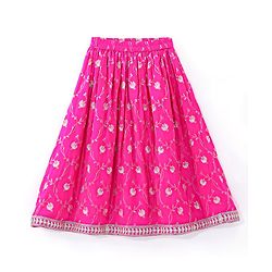 Babyhug Woven Sleeveless Choli Lehenga & Dupatta Set With Floral Printed With Embroidered - Fuschia