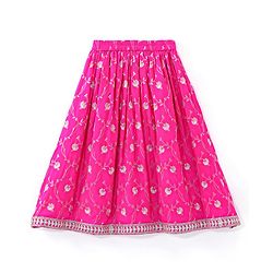 Babyhug Woven Sleeveless Choli Lehenga & Dupatta Set With Floral Printed With Embroidered - Fuschia