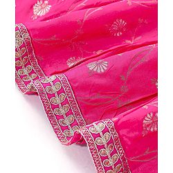 Babyhug Woven Sleeveless Choli Lehenga & Dupatta Set With Floral Printed With Embroidered - Fuschia