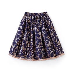 Babyhug Velvet Sleeveless Embroidered Choli with Foil Printed Lehenga and Dupatta Set - Navy Blue