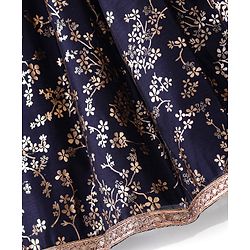 Babyhug Velvet Sleeveless Embroidered Choli with Foil Printed Lehenga and Dupatta Set - Navy Blue