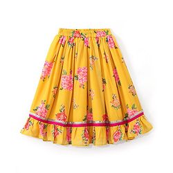 Babyhug Sleeveless Embroidered Choli with Floral Printed Lehenga and Dupatta Set - Yellow