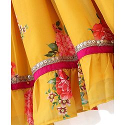 Babyhug Sleeveless Embroidered Choli with Floral Printed Lehenga and Dupatta Set - Yellow