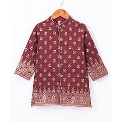 Babyhug Full Sleeves Brocade Embroidered Kurta Pyjama Set - Maroon