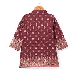Babyhug Full Sleeves Brocade Embroidered Kurta Pyjama Set - Maroon