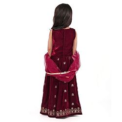 Babyhug Sleeveless Velvet Embroidered Lehenga Choli and Dupatta Set - Maroon