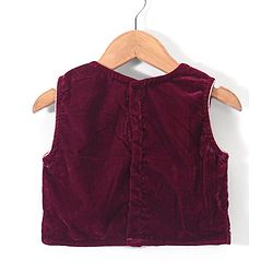 Babyhug Sleeveless Velvet Embroidered Lehenga Choli and Dupatta Set - Maroon