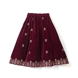 Babyhug Sleeveless Velvet Embroidered Lehenga Choli and Dupatta Set - Maroon