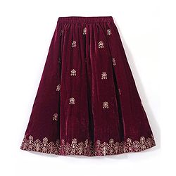 Babyhug Sleeveless Velvet Embroidered Lehenga Choli and Dupatta Set - Maroon