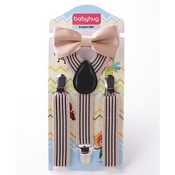 Babyhug Bow & Suspender Set Striped - Beige