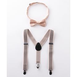 Babyhug Bow & Suspender Set Striped - Beige