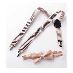 Babyhug Bow & Suspender Set Striped - Beige