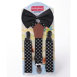 Babyhug Bow & Suspender Set Polka Dot Print - Black