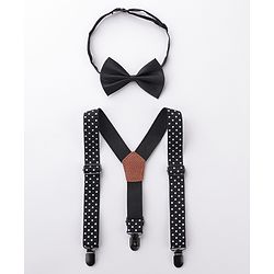 Babyhug Bow & Suspender Set Polka Dot Print - Black