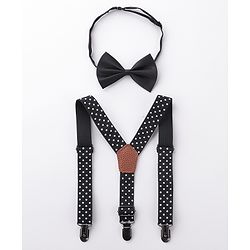 Babyhug Bow & Suspender Set Polka Dot Print - Black