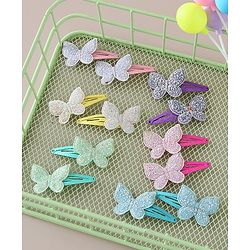 Babyhug Snap Clips with Butterfly Applique Free Size Pack of 12 - Multicolour
