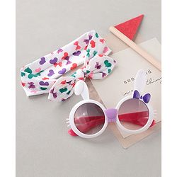 Babyhug Free Size Bow Headband with Kitty Shape Sunglasses - Multicolor