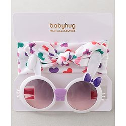 Babyhug Free Size Bow Headband with Kitty Shape Sunglasses - Multicolor