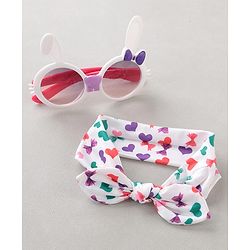 Babyhug Free Size Bow Headband with Kitty Shape Sunglasses - Multicolor