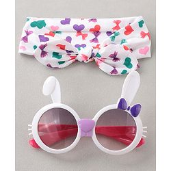 Babyhug Free Size Bow Headband with Kitty Shape Sunglasses - Multicolor