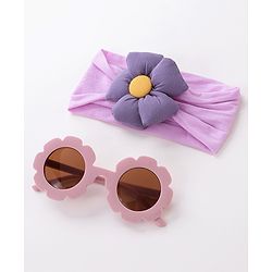 Babyhug Free Size Headband With Flower Applique & Sunglasses - Purple