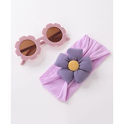 Babyhug Free Size Headband With Flower Applique & Sunglasses - Purple