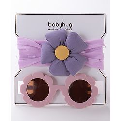 Babyhug Free Size Headband With Flower Applique & Sunglasses - Purple