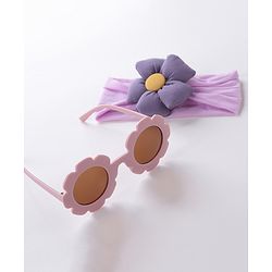 Babyhug Free Size Headband With Flower Applique & Sunglasses - Purple